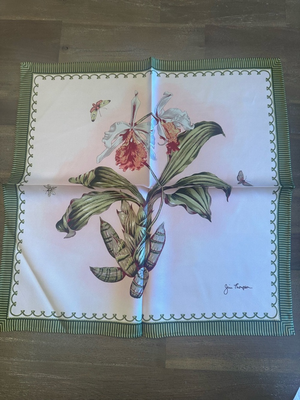 Botanical Orchid Print Scarf in Pink and Green by Jim Thompson